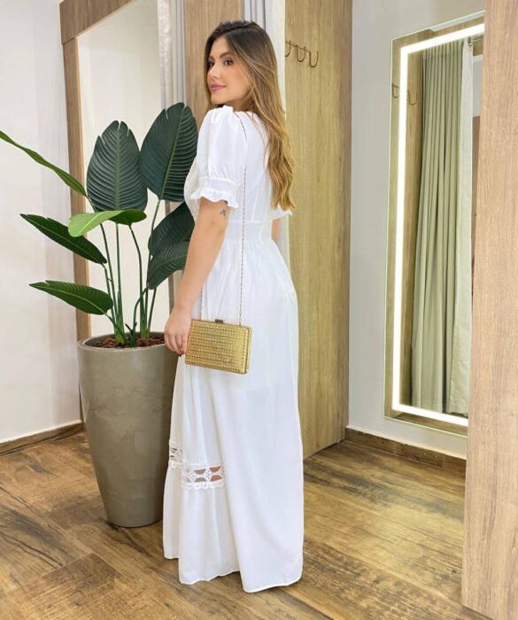 Vestido Feminino Longo Any Manga Princesa com Bojo Off White - Fernanda Ramos Store