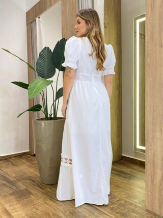 Vestido Feminino Longo Any Manga Princesa com Bojo Off White - Fernanda Ramos Store