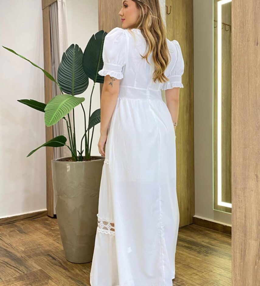 Vestido Feminino Longo Any Manga Princesa com Bojo Off White - Fernanda Ramos Store