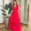 Vestido Feminino Longo Any Manga Princesa com Bojo Vermelho - Fernanda Ramos Store