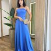 Vestido Feminino Longo Giselle com Bojo e Fenda Zíper Atrás Azul - Fernanda Ramos Store