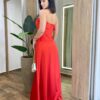 Vestido Feminino Longo Giselle com Bojo e Fenda Zíper Atrás Vermelho - Fernanda Ramos Store