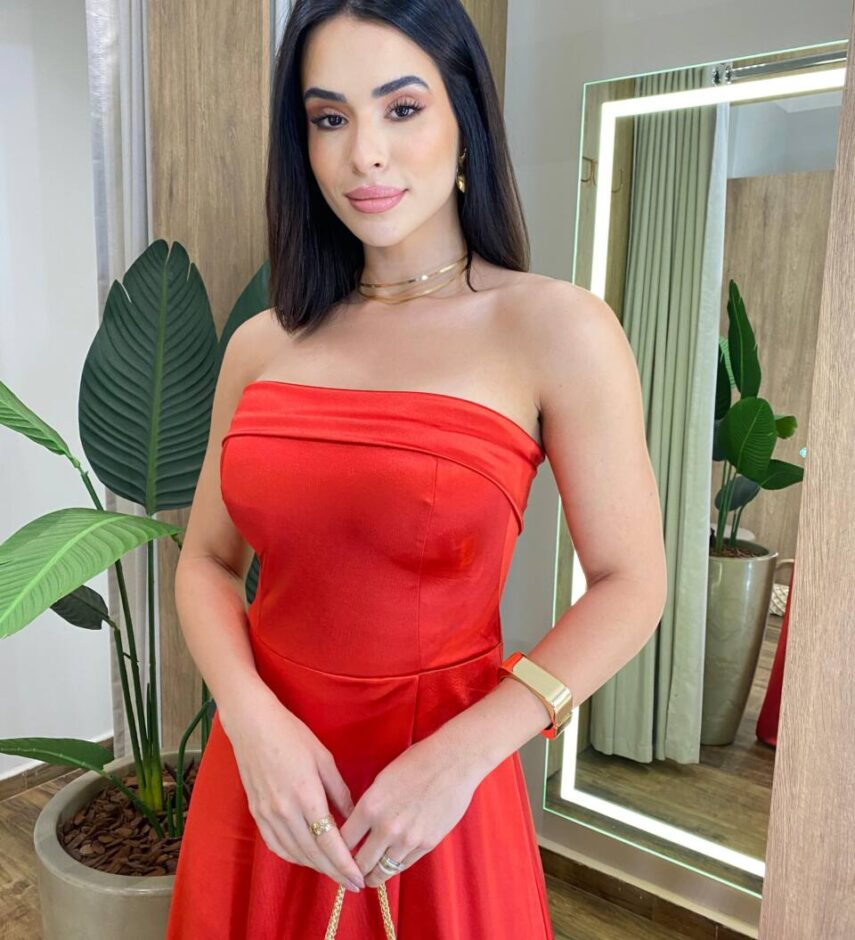 Vestido Feminino Longo Giselle com Bojo e Fenda Zíper Atrás Vermelho - Fernanda Ramos Store