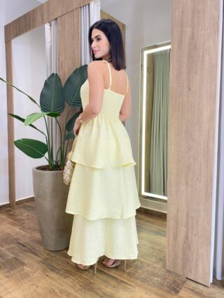 Vestido Feminino Longo Ísis com Bojo em Camadas Amarelo - Fernanda Ramos Store