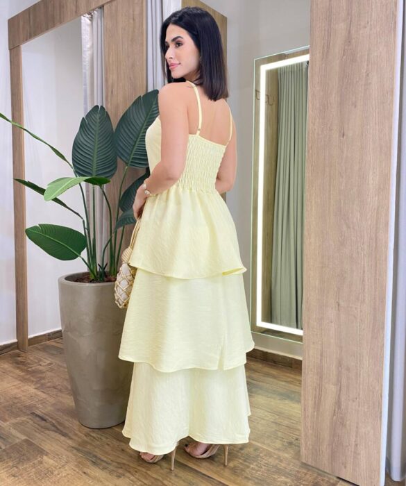 Vestido Feminino Longo Ísis com Bojo em Camadas Amarelo - Fernanda Ramos Store