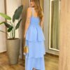 Vestido Feminino Longo Ísis com Bojo em Camadas Azul - Fernanda Ramos Store