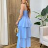 Vestido Feminino Longo Ísis com Bojo em Camadas Azul Bebê - Fernanda Ramos Store