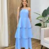 Vestido Feminino Longo Ísis com Bojo em Camadas Azul Bebê - Fernanda Ramos Store