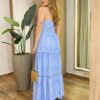 Vestido Feminino Longo Olívia de Laise Alça Regulável com Bojo Azul - Fernanda Ramos Store