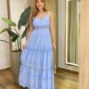 Vestido Feminino Longo Olívia de Laise Alça Regulável com Bojo Azul - Fernanda Ramos Store