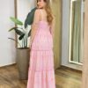 Vestido Feminino Longo Olívia de Laise Alça Regulável com Bojo Rosa - Fernanda Ramos Store