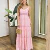 Vestido Feminino Longo Olívia de Laise Alça Regulável com Bojo Rosa - Fernanda Ramos Store