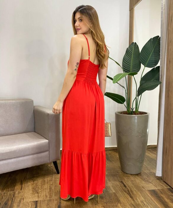 Vestido Longo Catarina sem Bojo com Alça Regulável Vermelho - Fernanda Ramos Store