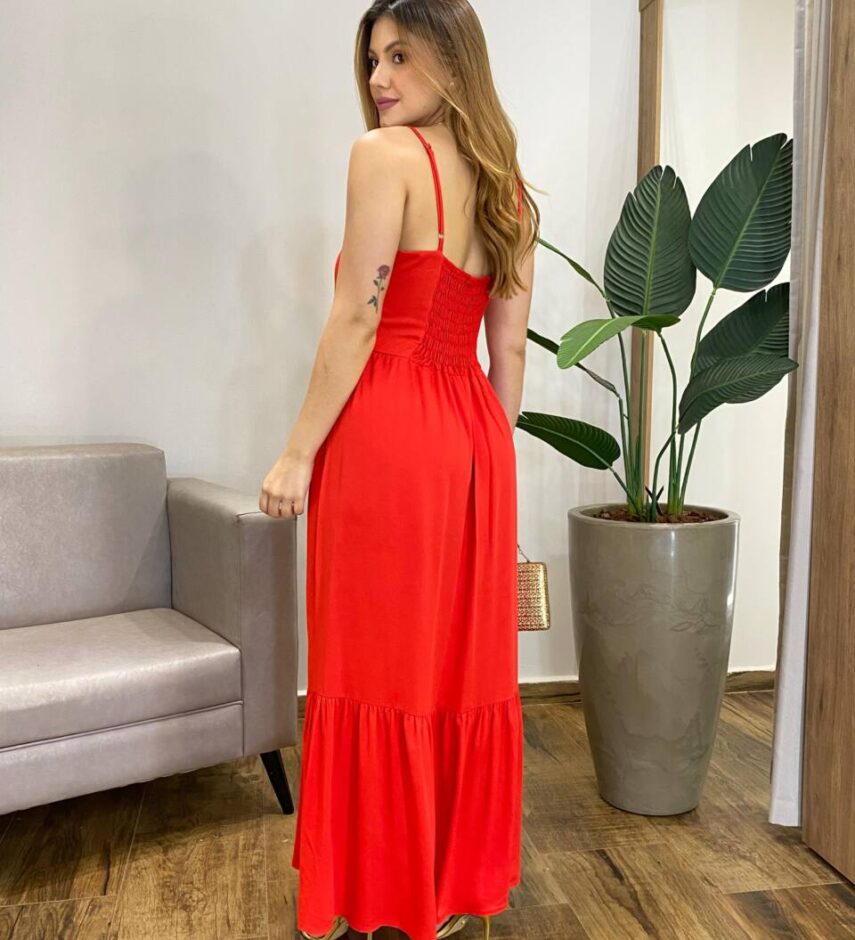 Vestido Longo Catarina sem Bojo com Alça Regulável Vermelho - Fernanda Ramos Store