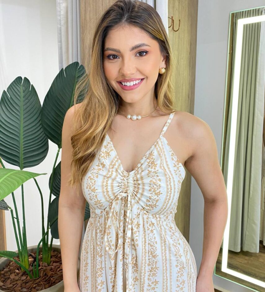 Vestido Longo Cris sem Bojo com Lastex Off White Estampado - Fernanda Ramos Store