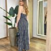 Vestido Longo Cris sem Bojo com Lastex Preto Estampado - Fernanda Ramos Store