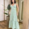 Vestido Longo Ísis sem Bojo Verde Estampado com Amarração Atrás - Fernanda Ramos Store