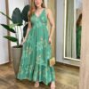 Vestido Longo Lola sem Bojo Alça Regulável Verde Estampado - Fernanda Ramos Store