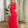 Vestido Longo Rute Viscolinho sem Bojo com Fenda Lateral Vermelho - Fernanda Ramos Store