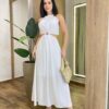 Vestido Longo Vanessa Crepe sem Bojo com Abertura Branco - Fernanda Ramos Store