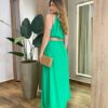 Vestido Longo Vanessa Crepe sem Bojo com Abertura Verde - Fernanda Ramos Store