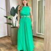 Vestido Longo Vanessa Crepe sem Bojo com Abertura Verde - Fernanda Ramos Store