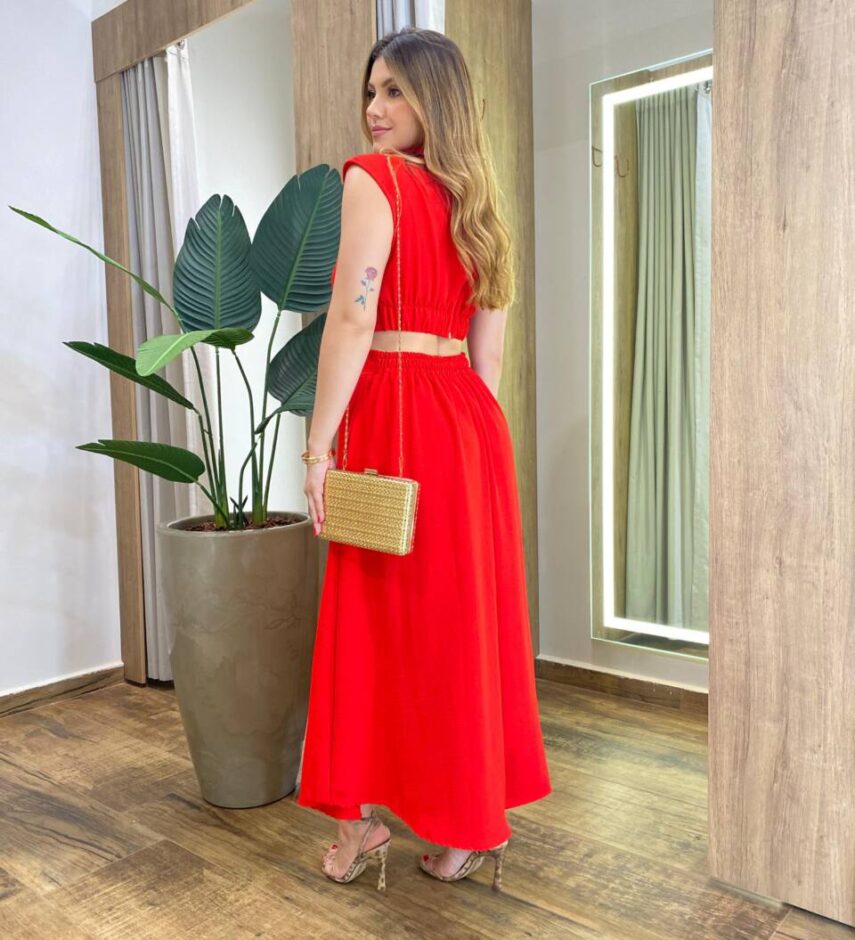 Vestido Longo Vanessa Crepe sem Bojo com Abertura Vermelho - Fernanda Ramos Store