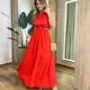 Vestido Longo Vanessa Crepe sem Bojo com Abertura Vermelho - Fernanda Ramos Store