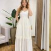 Vestido Longo Zoe sem Bojo com Detalhe em Guipir Creme - Fernanda Ramos Store