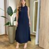 Vestido Midi Ana sem Bojo com Fenda Lateral e Bolsos Preto - Fernanda Ramos Store