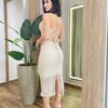 Vestido Midi Angelina com Bojo e Amarração Atrás Nude - Fernanda Ramos Store