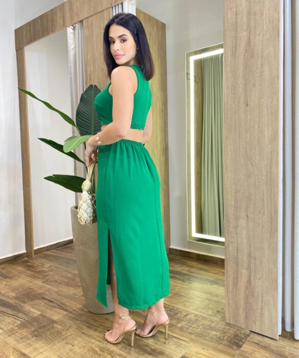 Vestido Midi Catarina sem Bojo com Abertura Verde Bandeira - Fernanda Ramos Store