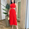 Vestido Midi Catarina sem Bojo com Abertura Vermelho - Fernanda Ramos Store