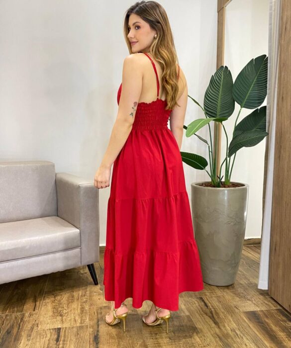 Vestido Midi com Bojo e Abertura Liz Vermelho - Fernanda Ramos Store