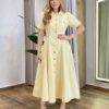 Vestido Midi Lady Sarja Manga Curta com Elastano e Botões Amarelo - Fernanda Ramos Store