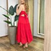 Vestido Midi Laura com Bojo e Amarração Atrás Vermelho Escuro - Fernanda Ramos Store