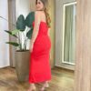 Vestido Midi Ludy Drapeado com Bojo e Abertura Vermelho - Fernanda Ramos Store