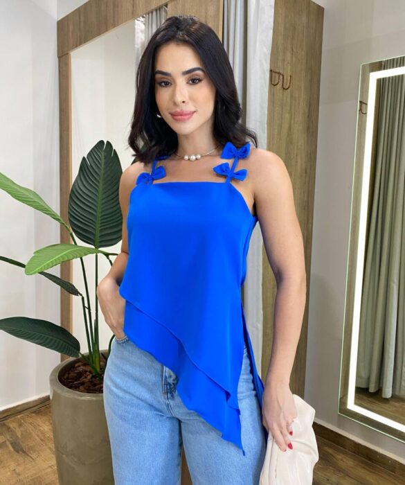 Blusa Feminina Assimétrica Jane Alça Regulável sem Bojo Azul - Fernanda Ramos Store