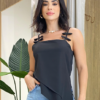 Blusa Feminina Assimétrica Jane Alça Regulável sem Bojo Preta - Fernanda Ramos Store