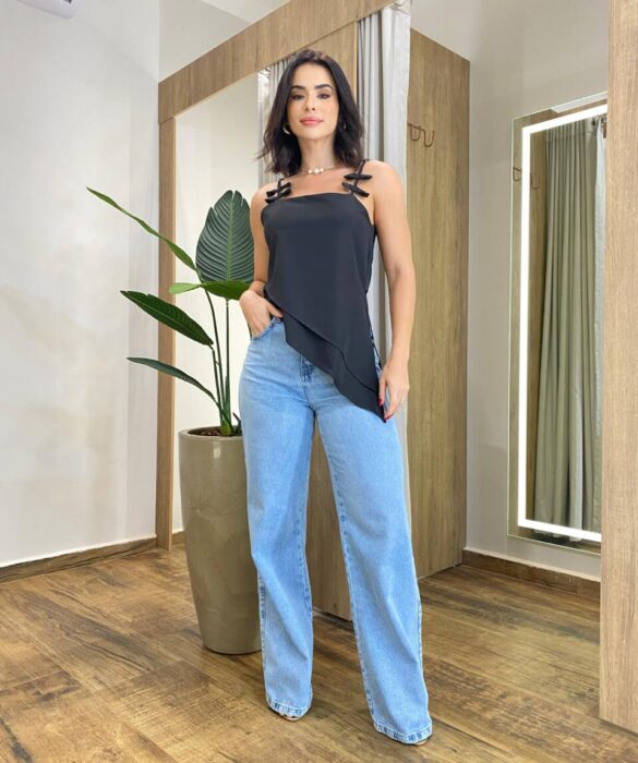 Blusa Feminina Assimétrica Jane Alça Regulável sem Bojo Preta - Fernanda Ramos Store