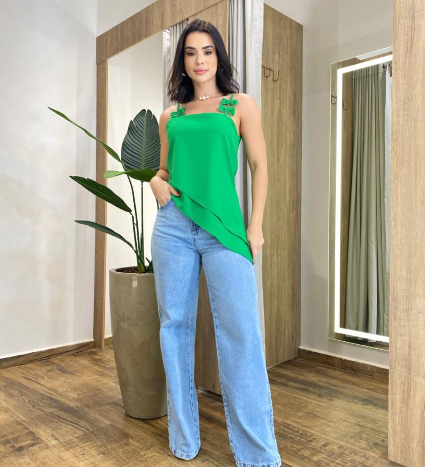 Blusa Feminina Assimétrica Jane Alça Regulável sem Bojo Verde - Fernanda Ramos Store