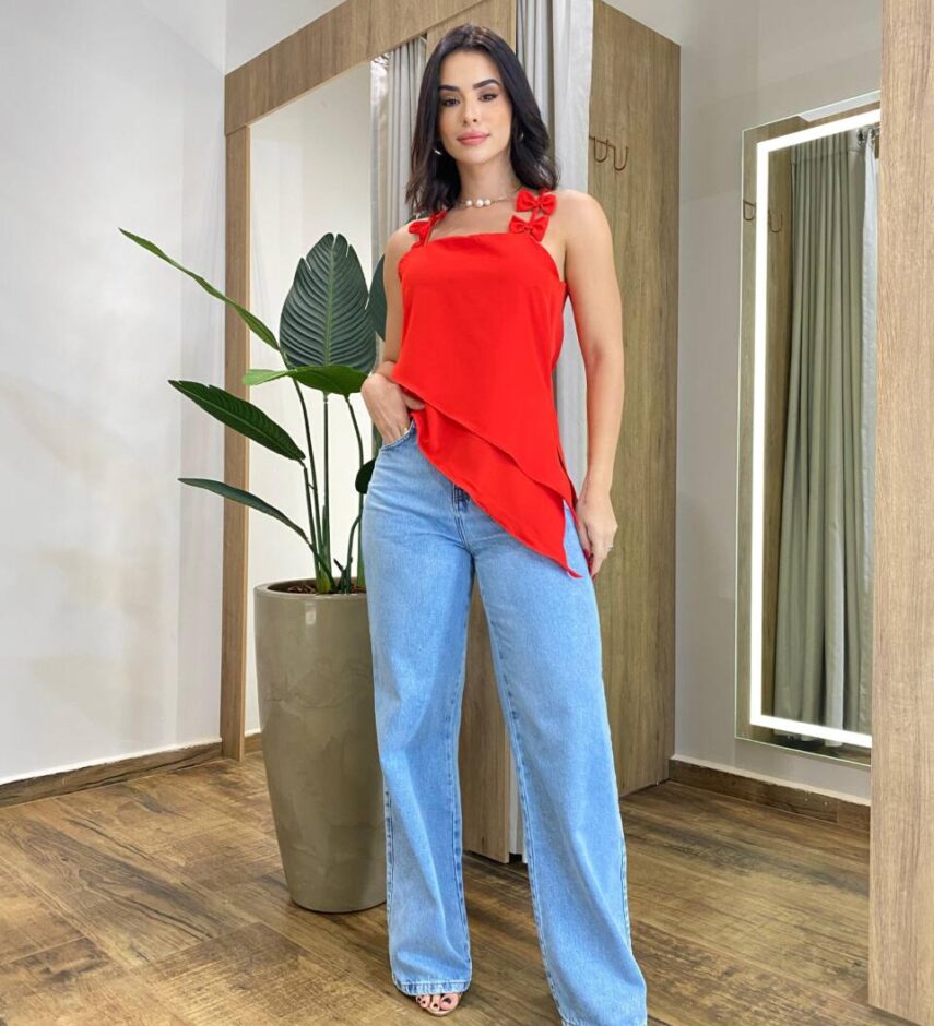 Blusa Feminina Assimétrica Jane Alça Regulável sem Bojo Vermelha - Fernanda Ramos Store