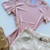 Blusa Feminina Manga Curta Modal Bella com Detalhe Rosé - Fernanda Ramos Store