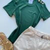 Blusa Feminina Manga Curta Modal Bella com Detalhe Verde - Fernanda Ramos Store