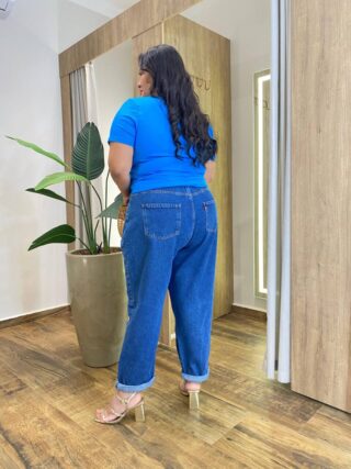 Blusa Feminina Manga Curta Plus Canelada Azul Bic - Fernanda Ramos Store