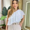 Blusa Feminina Nula Manga Rita Crepe com Babados Branca - Fernanda Ramos Store