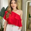 Blusa Feminina Nula Manga Rita Crepe com Babados Vermelha - Fernanda Ramos Store