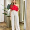 Blusa Feminina Nula Manga Rita Crepe com Babados Vermelha - Fernanda Ramos Store