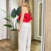 Blusa Feminina Nula Manga Rita Crepe com Babados Vermelha - Fernanda Ramos Store