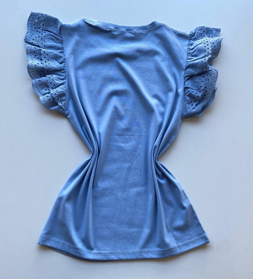 Blusa Feminina Stella com Detalhe em Laise na Manga Azul - Fernanda Ramos Store